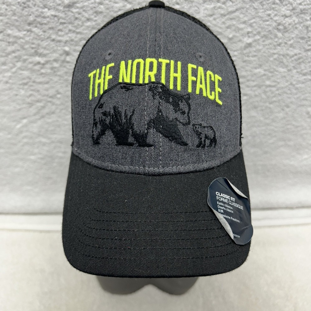 The North Face Mens Adjustable Snapback Gray Embroidered Bear Mudder Trucker Hat